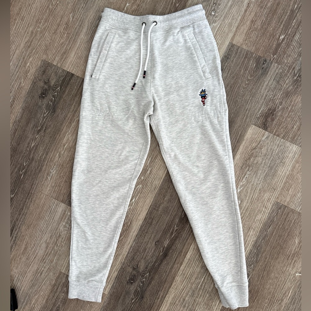 GOAT USA Sweatpants Small Gray Joggers Fleece Drawstring Logo Patch Zip Pockets